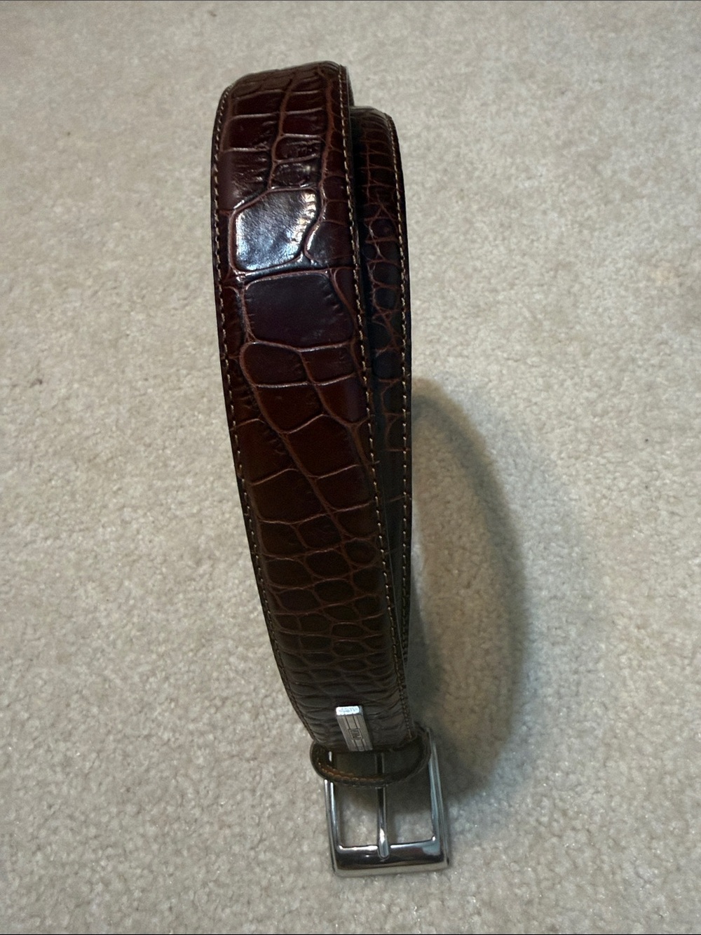 Men's Polo Ralph Lauren Dark Brown Croc-Embossed Leather Belt with Silver Buckle